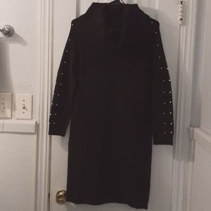 Olive & Oak Sweater Dress-Black, Faux Pearls, Petite Large